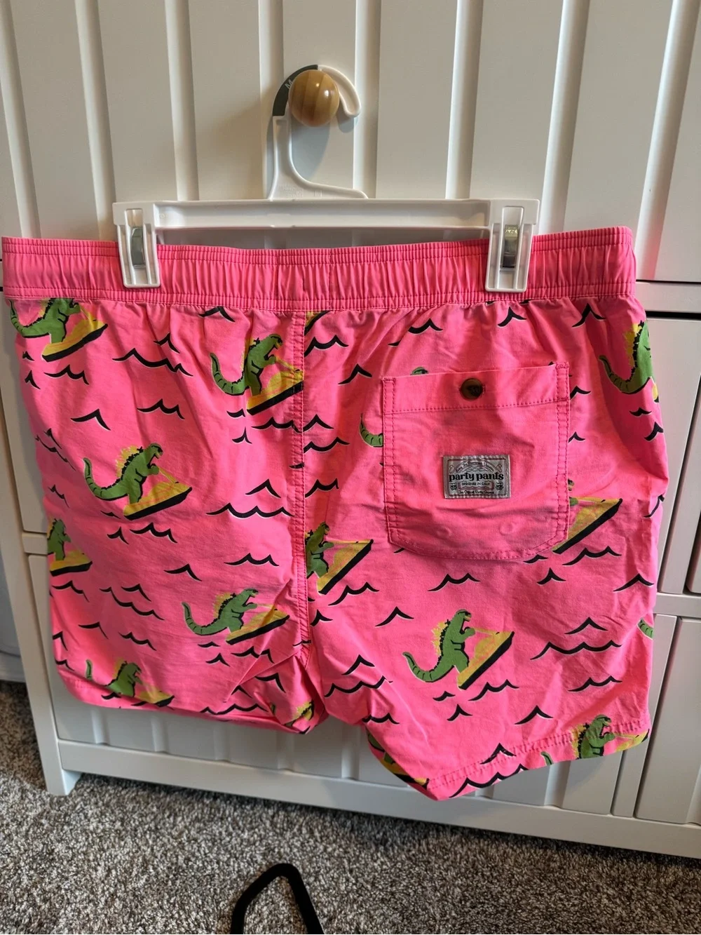 Men's Neon Swim Trunks with Green Dino Print